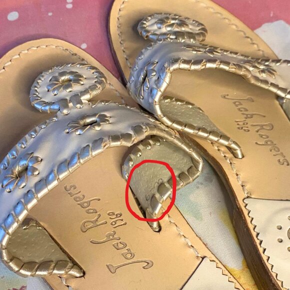 Jack Rogers 1960 White & Silver Metallic Leather woven classic sandal - Picture 4 of 8